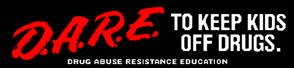 The D.A.R.E. logo from the 80s and 90s drug abuse resistance education program which is an allusion to the fact that social media is a drug